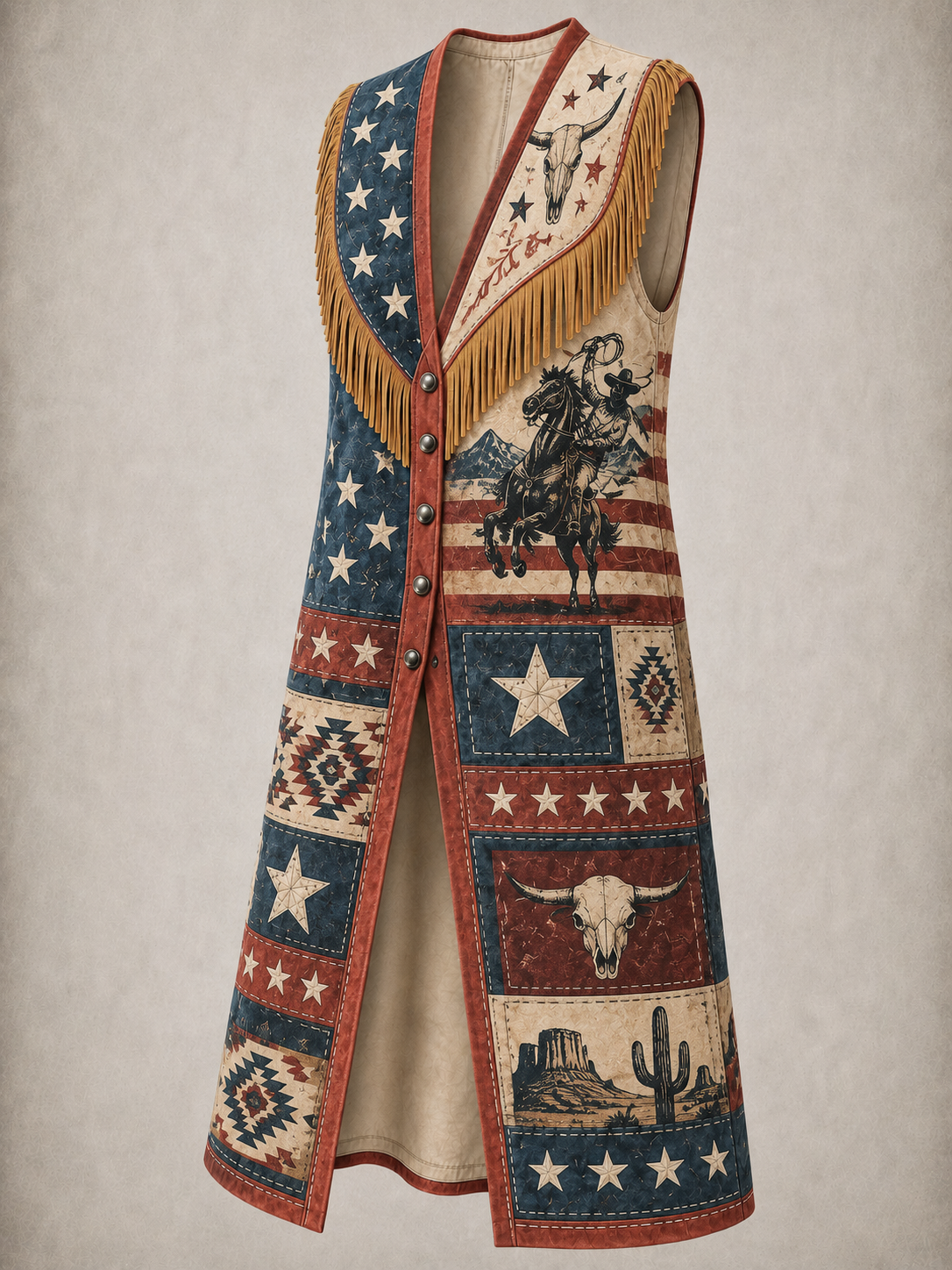 Casual Sleeveless American Style Fringe Button Shirt