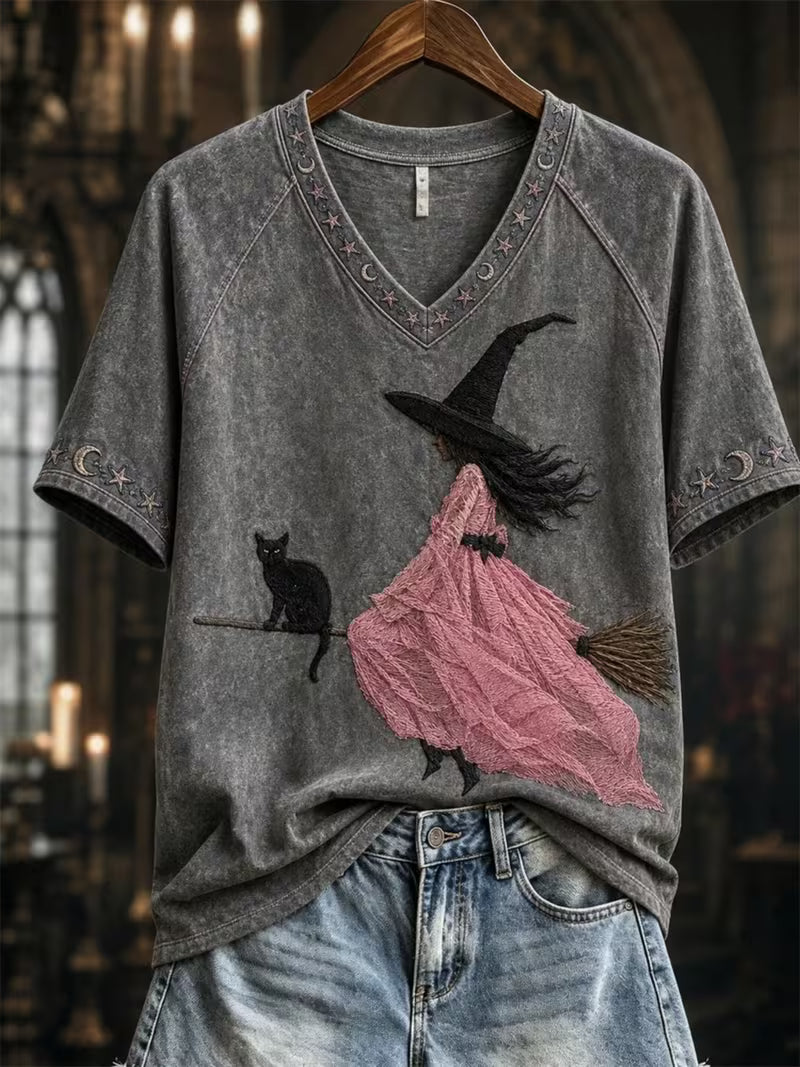 Halloween Witch Art Short Sleeve Shirt