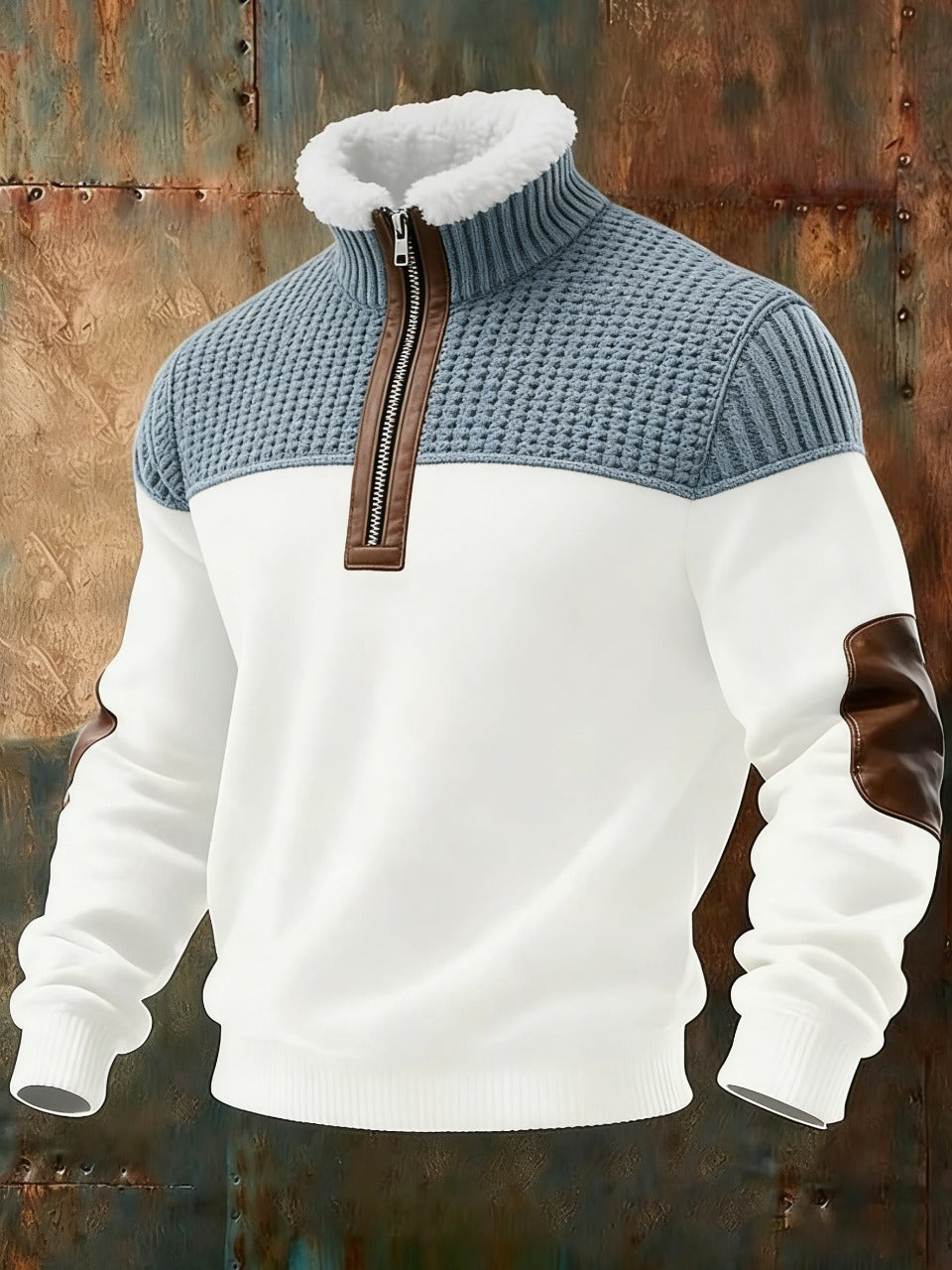 Men's Casual Fashion Zipper Fur Collar Long Sleeve Sweatshirt
