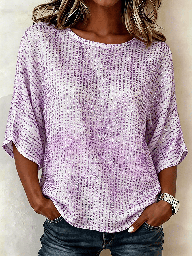 Women's Purple Pattern Printed Cotton Linen Casual Top