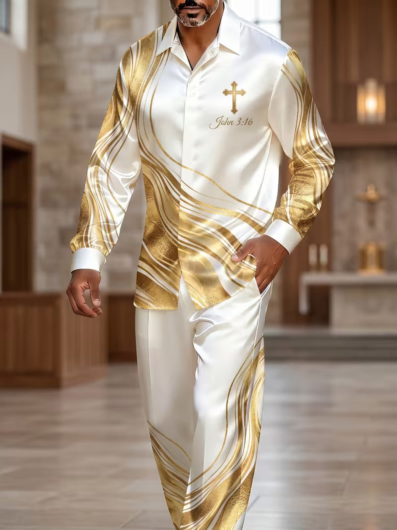 Men's Faith Art Print Casual Comfort Top And Pants Two-piece Set