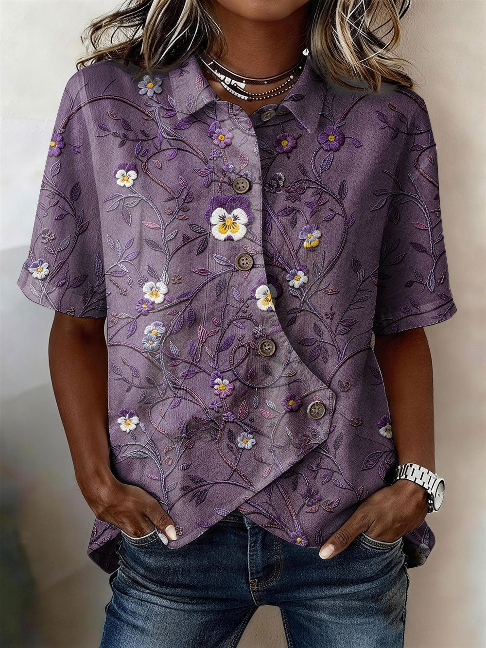Women's Alzheimer's Awareness Pansy Top
