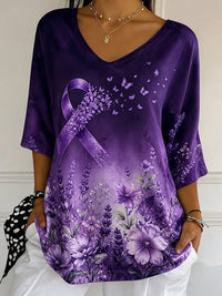 Women's Casual V-neck Art Print Loose Top