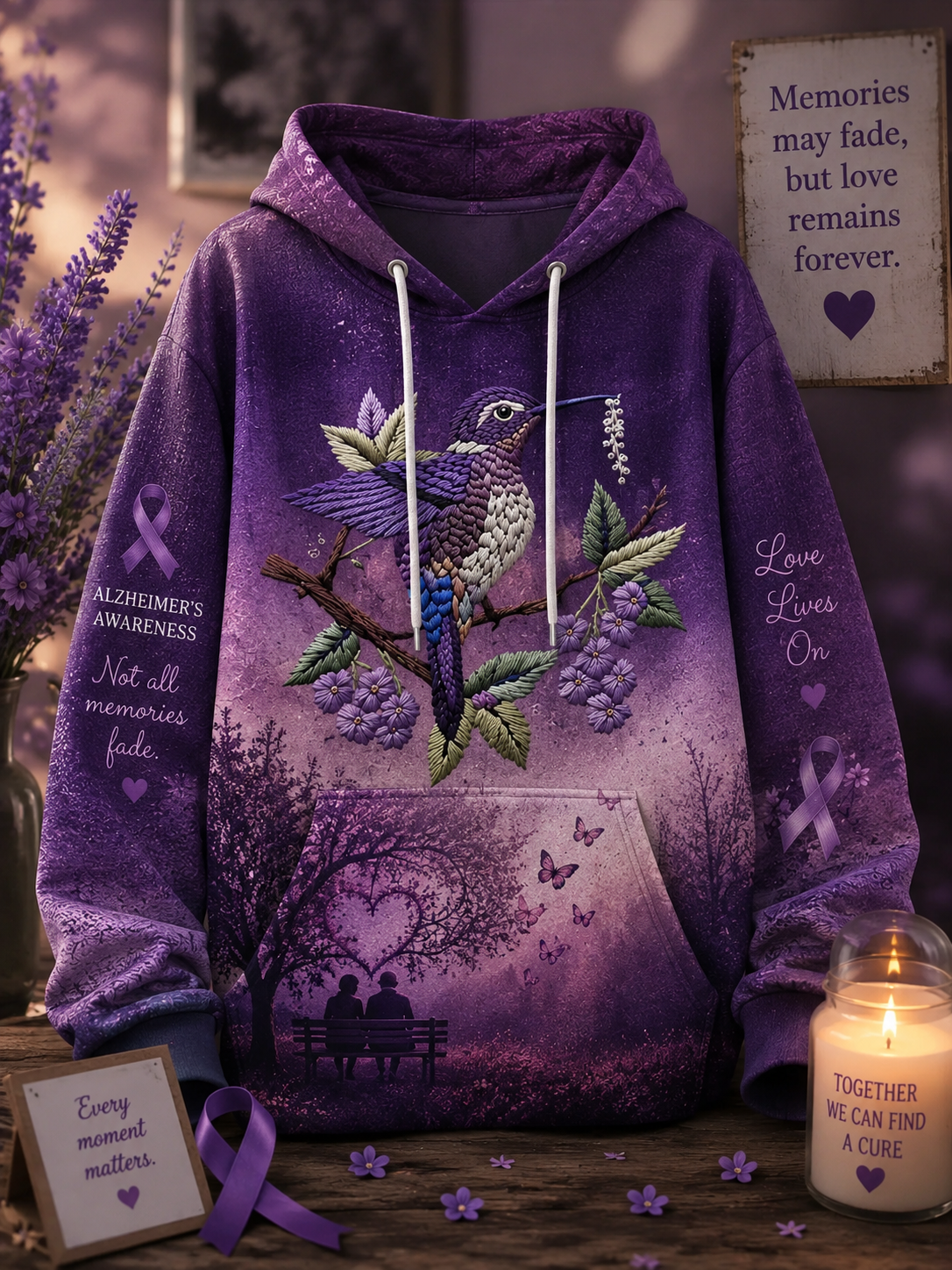 Women's Alzheimer's Awareness Art Purple Floral Print Top
