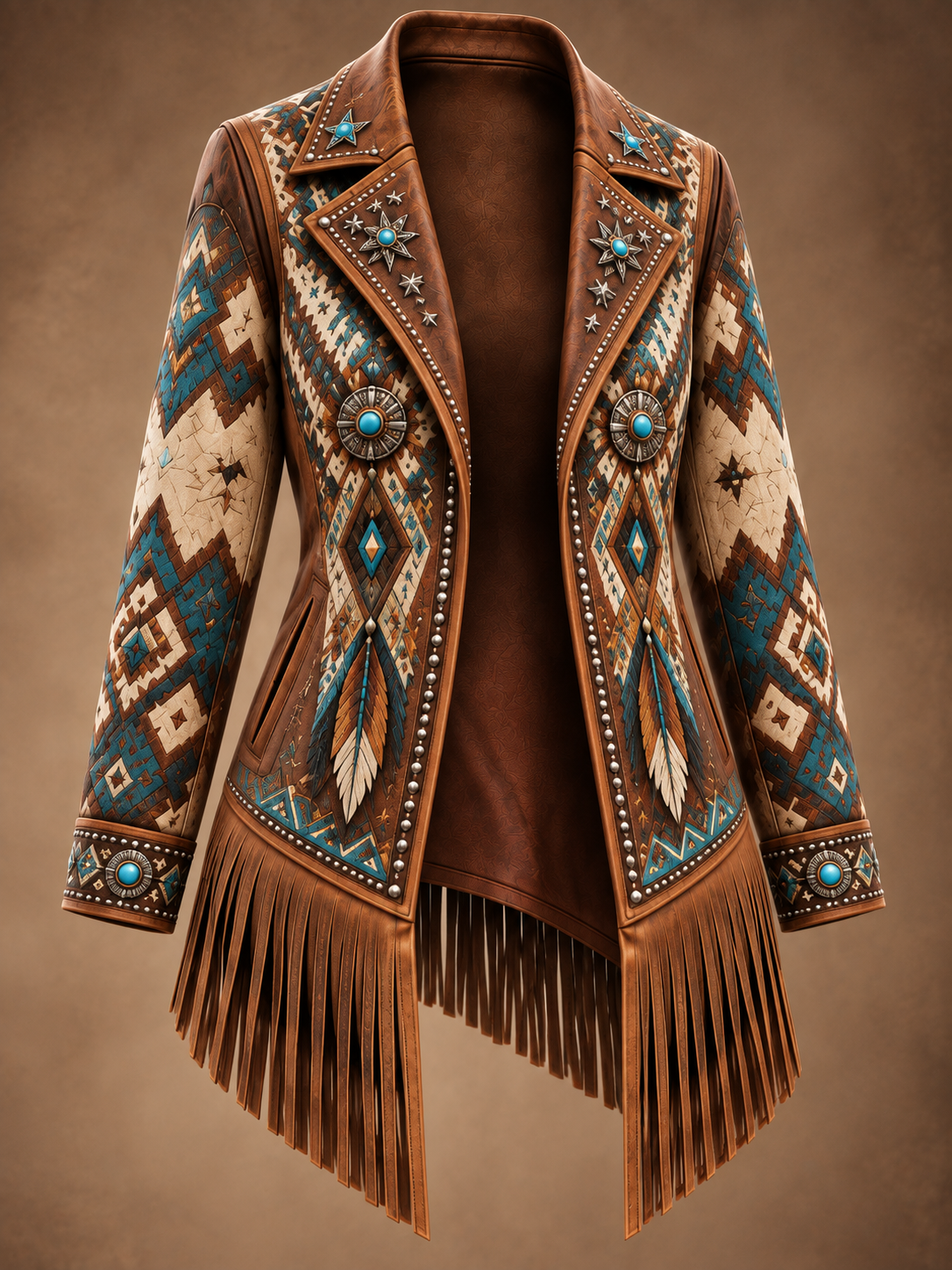 Western Style Art Print Vintage Long Sleeve Jacket