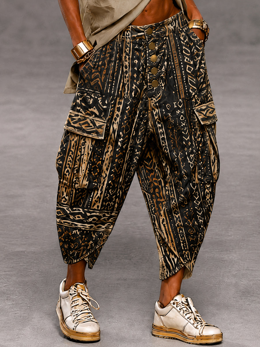 Men's Retro Art Print Casual Cargo Pants