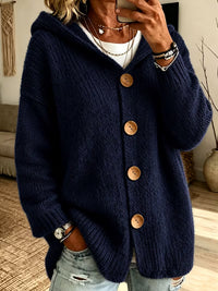 Solid Color Casual Long Sleeve Button Hooded Coat