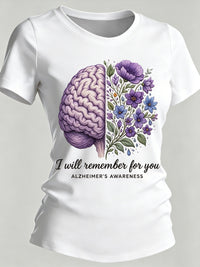 Women's Alzheimer's Awareness Print Casual Crewneck Top
