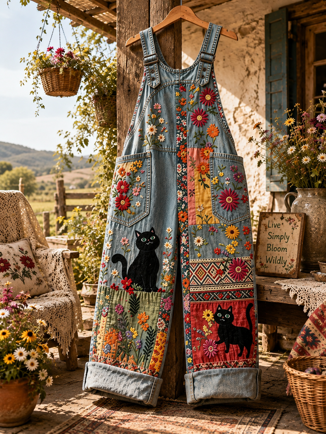Women's Autumn Faux-Denim Print Jumpsuit