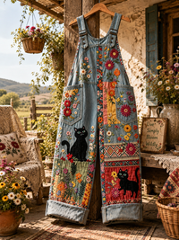 Women's Autumn Faux-Denim Print Jumpsuit