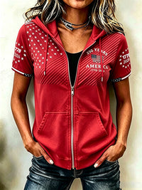 Women'S Casual Flag Summer Short Sleeved Hooded Top