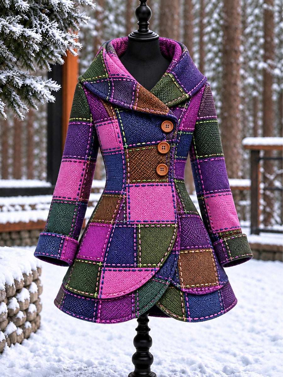 Women's Vintage Colorblock Asymmetrical Flared Coat