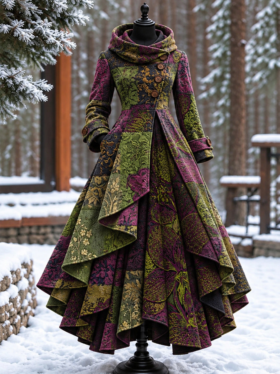 Women’s Vintage High-Collar Asymmetrical Double-Layer Hem Long Maxi Coat