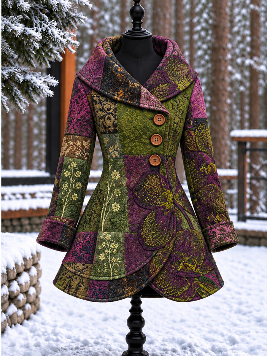 Women's Vintage Colorblock Asymmetrical Flared Coat