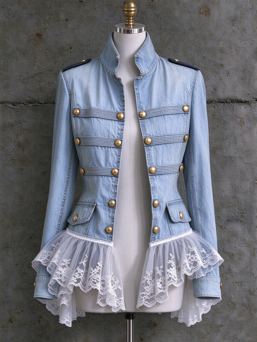 Women's Vintage Lace Double-breasted Flared Coat