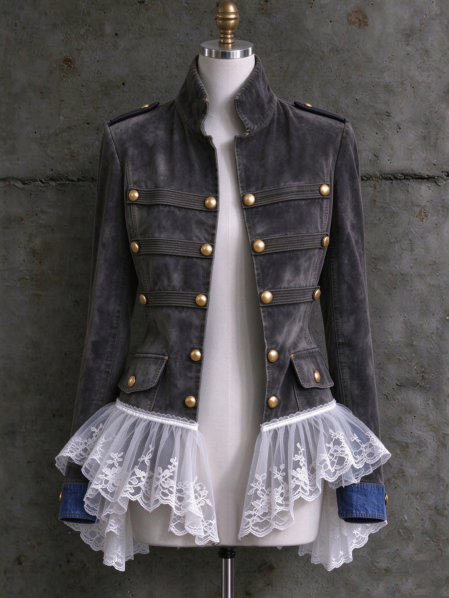 Women's Vintage Lace Double-breasted Flared Coat