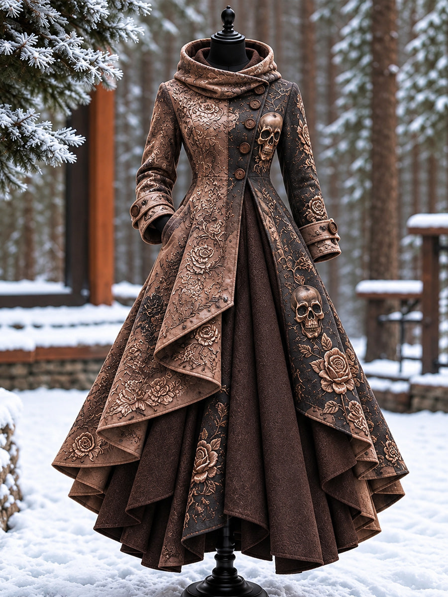 Women’s Vintage High-Collar Asymmetrical Double-Layer Hem Long Maxi Coat