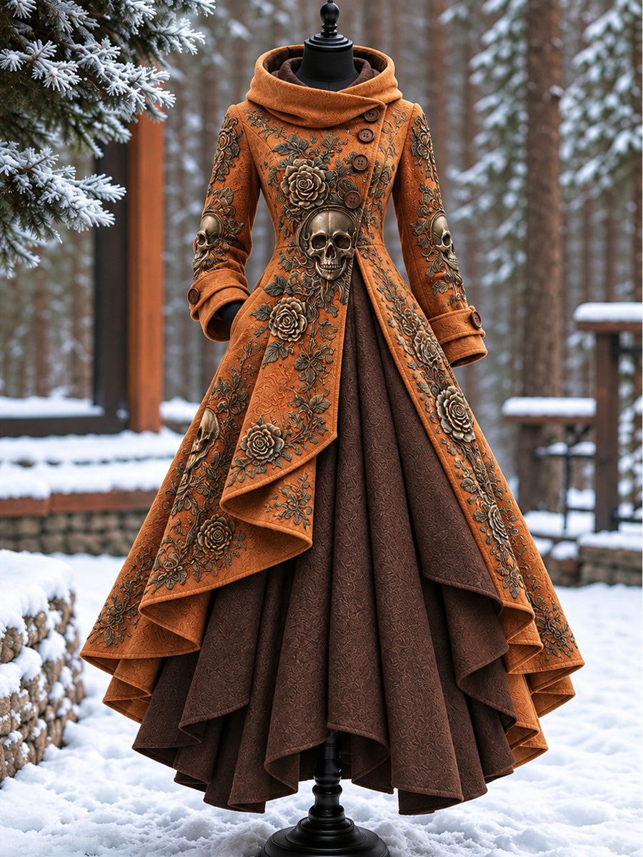 Women’s Vintage High-Collar Asymmetrical Double-Layer Hem Long Maxi Coat