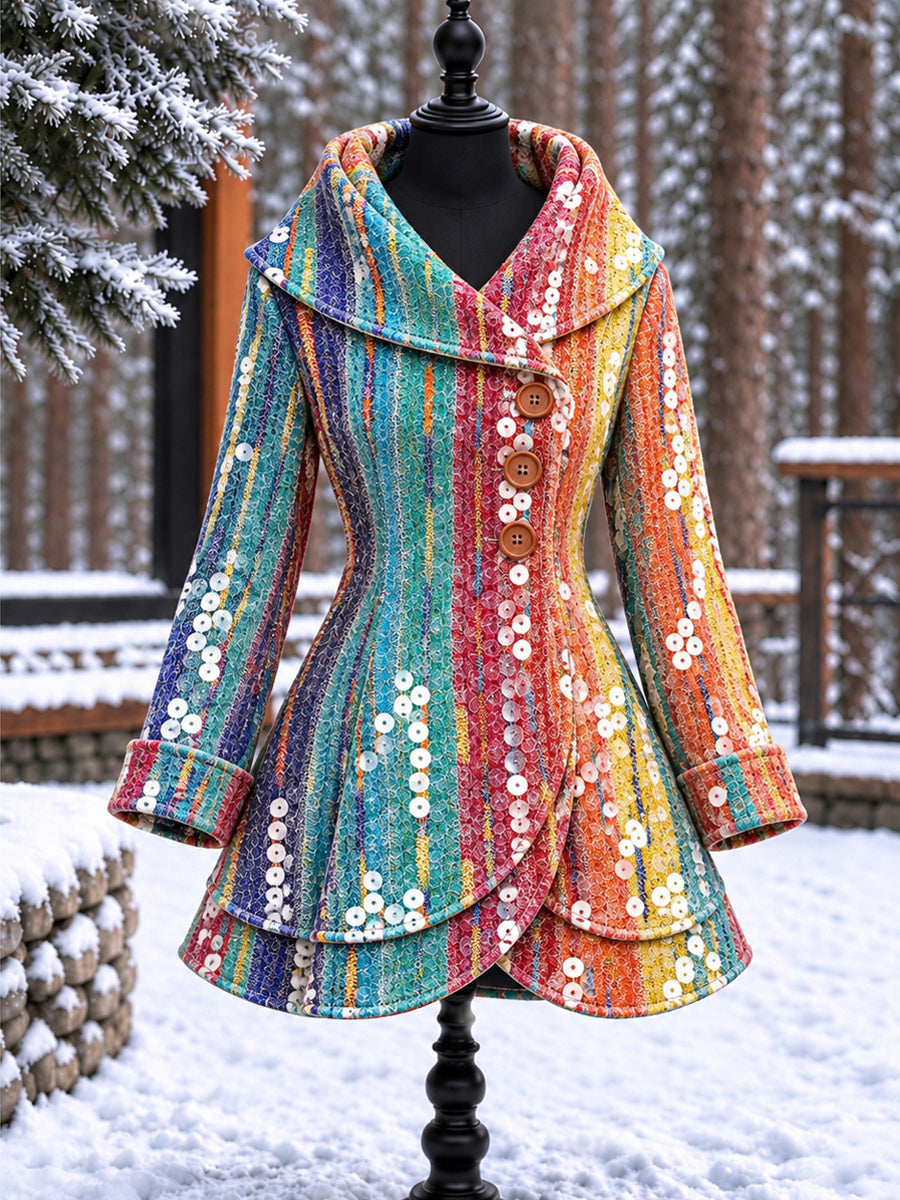Women's Vintage Colorblock Asymmetrical Flared Coat