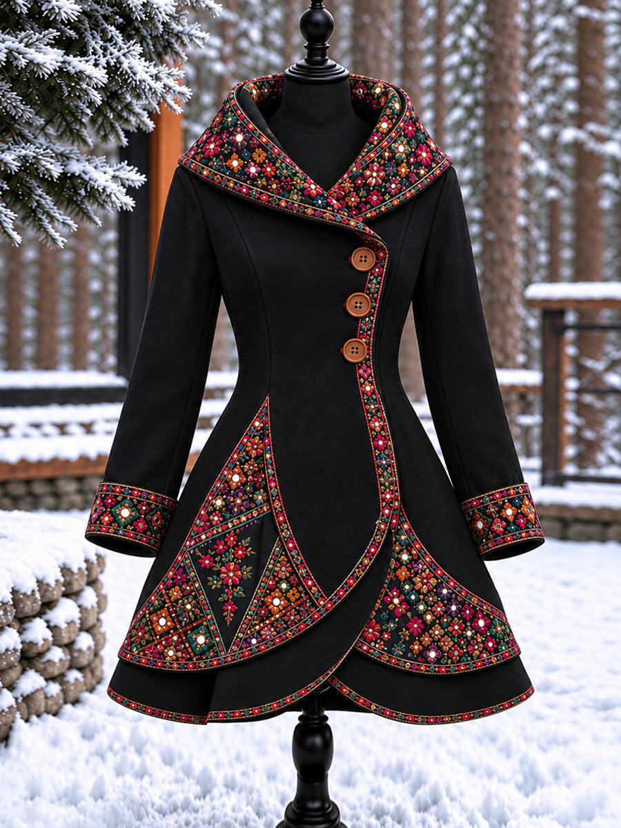 Women's Vintage Colorblock Asymmetrical Flared Coat