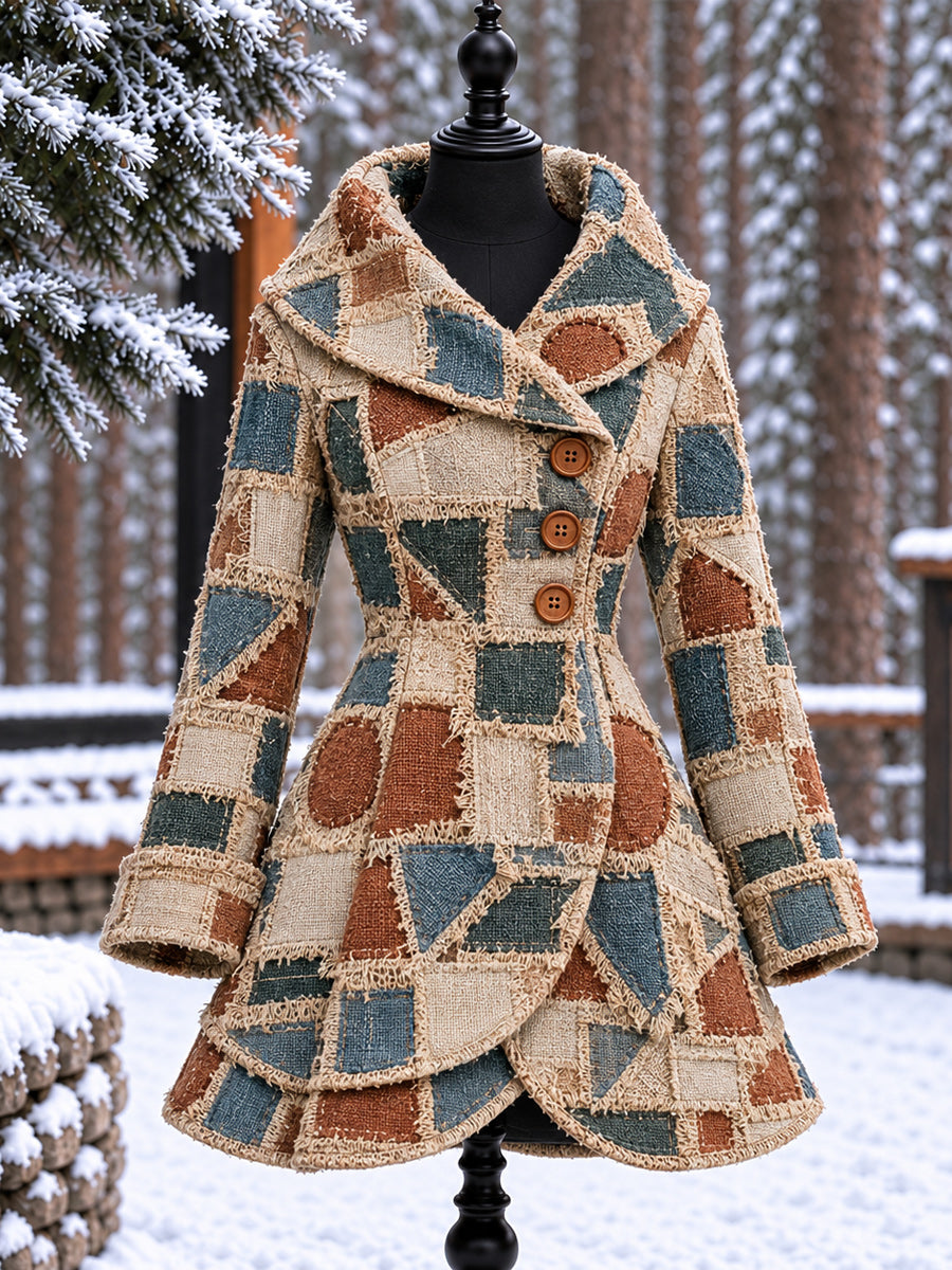 Women's Vintage Colorblock Asymmetrical Flared Coat