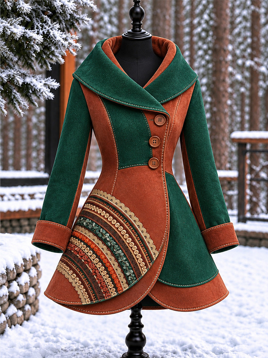 Women's Vintage Colorblock Asymmetrical Flared Coat