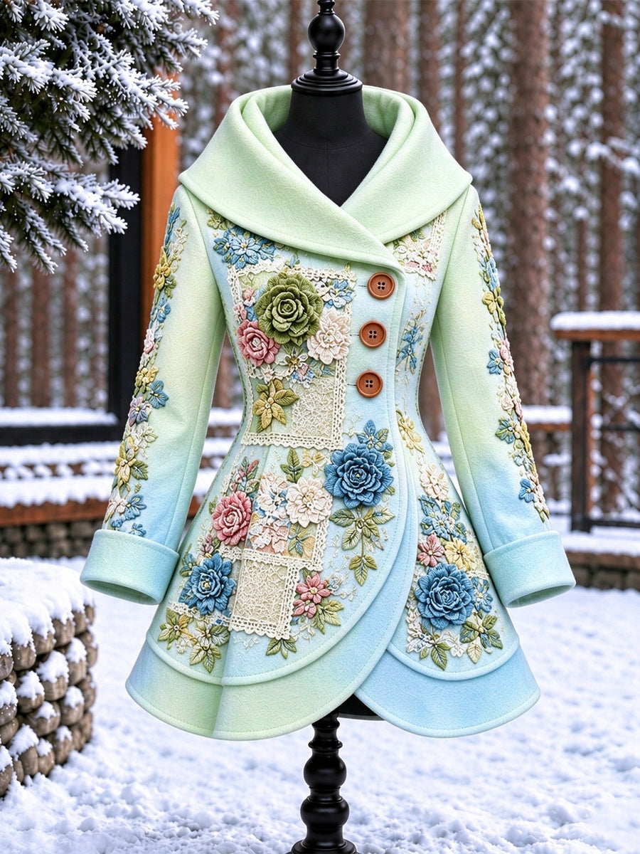 Women's Vintage Colorblock Asymmetrical Flared Coat