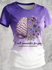 Women's Alzheimer's Awareness Print Casual Crewneck Top