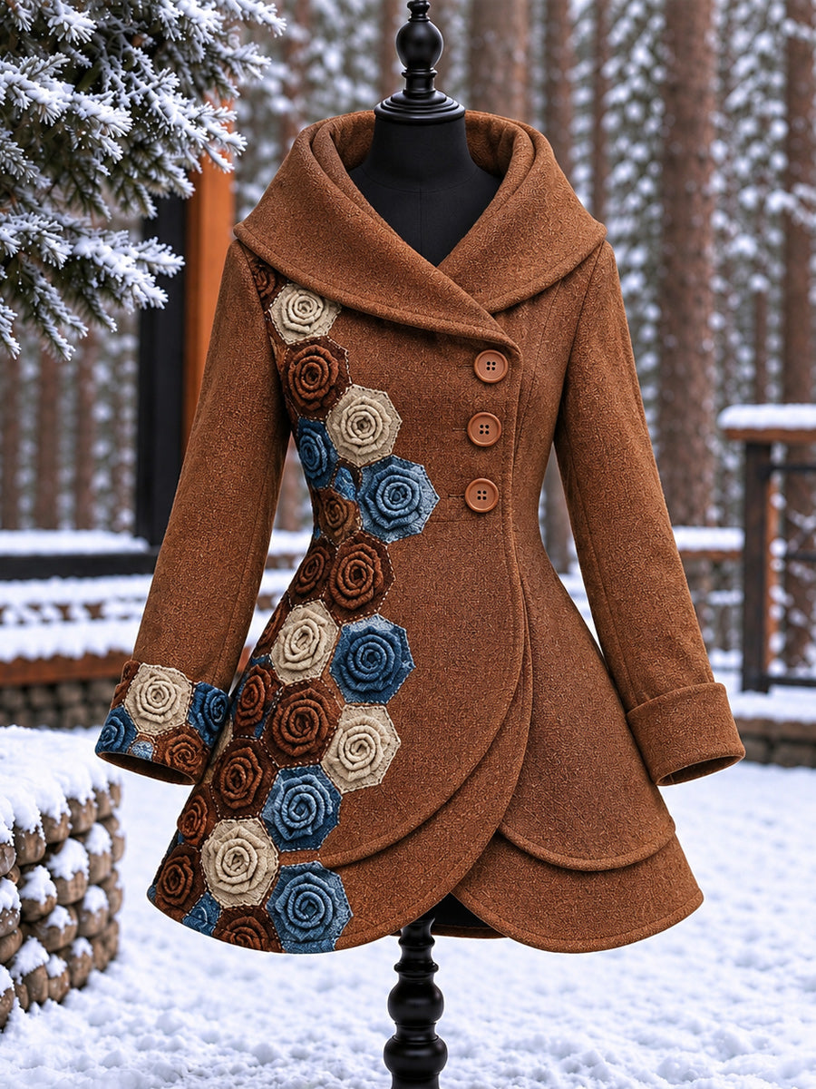 Women's Vintage Colorblock Asymmetrical Flared Coat