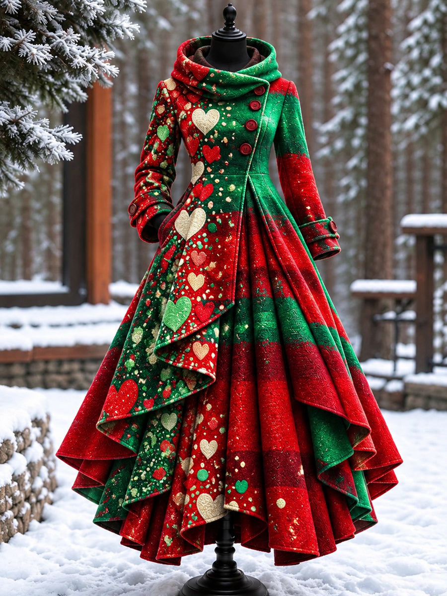 Women’s Vintage High-Collar Asymmetrical Double-Layer Hem Long Maxi Coat