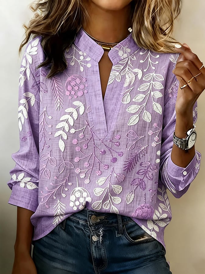 Women's Casual Retro Purple Artistic Cotton Linen Shirt