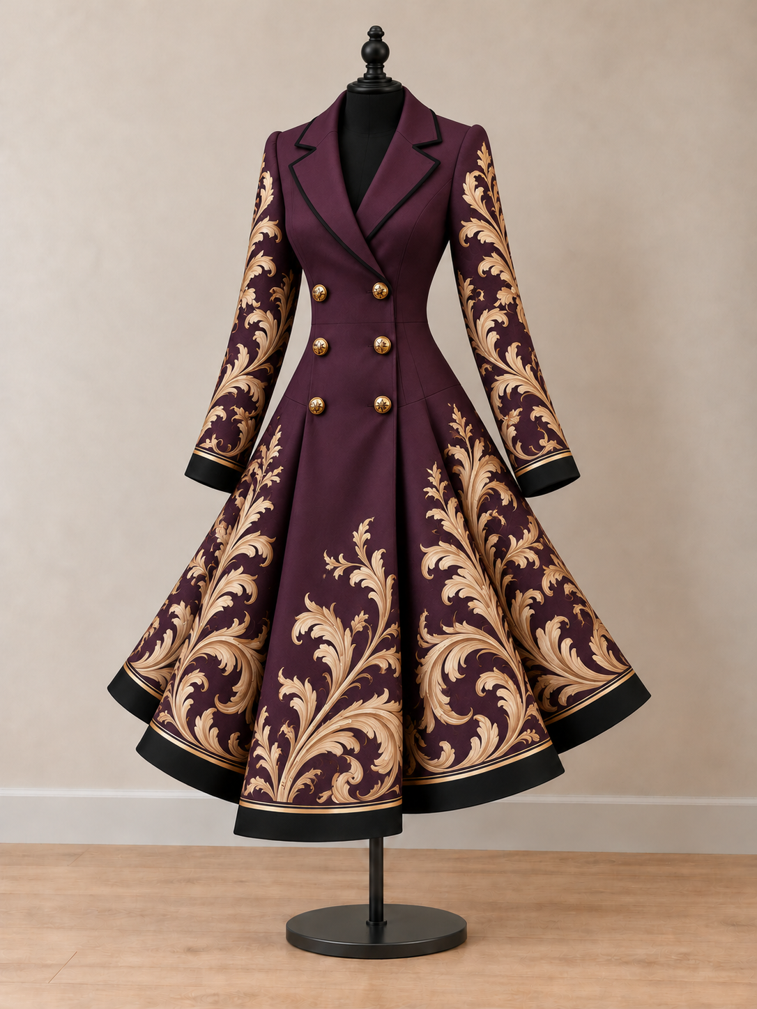 Women's Vintage Art Print Double-Breasted Fit and Flare Blazer Dress