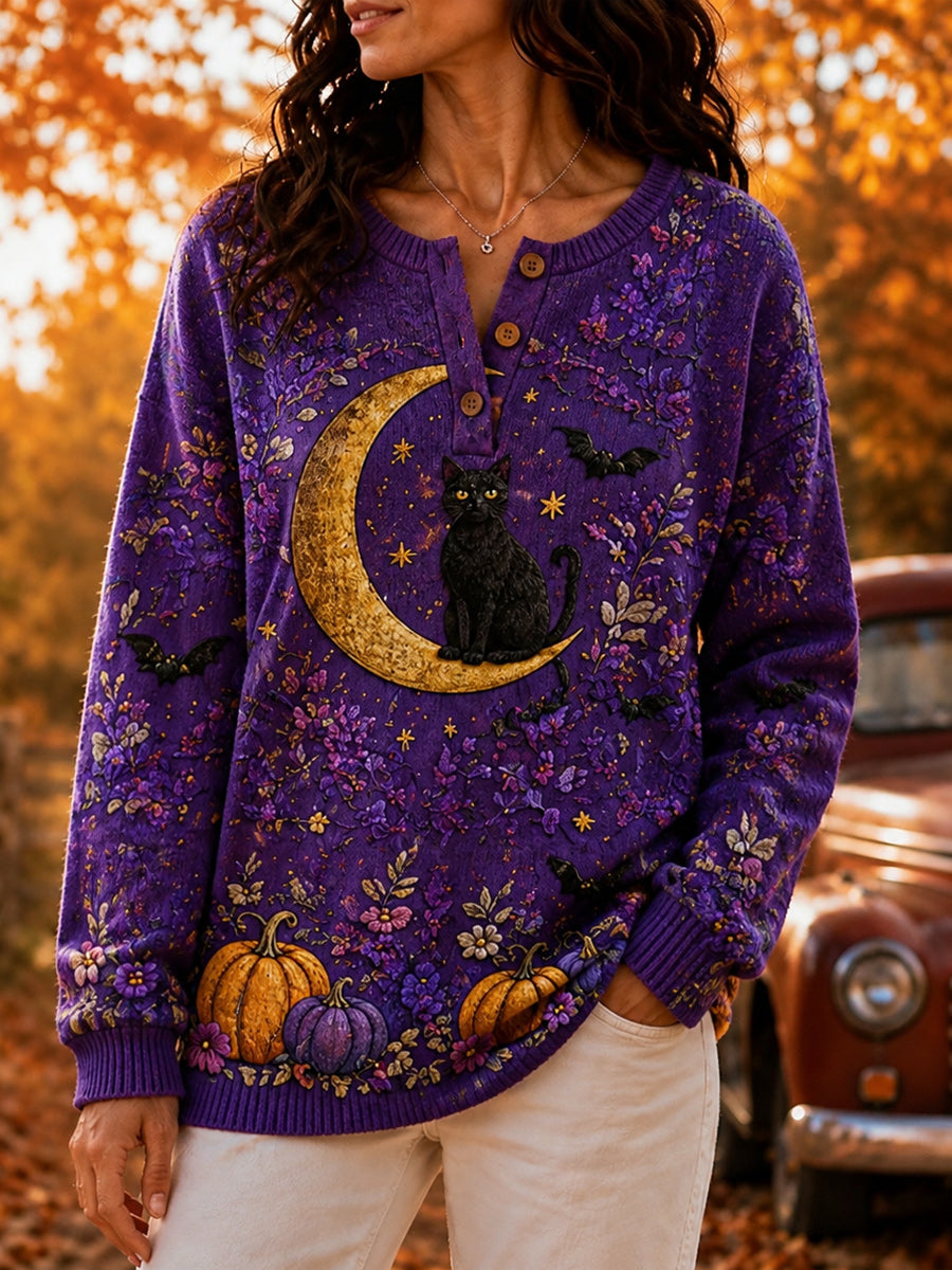 Women's Retro Autumn Art Print Knit Sweater