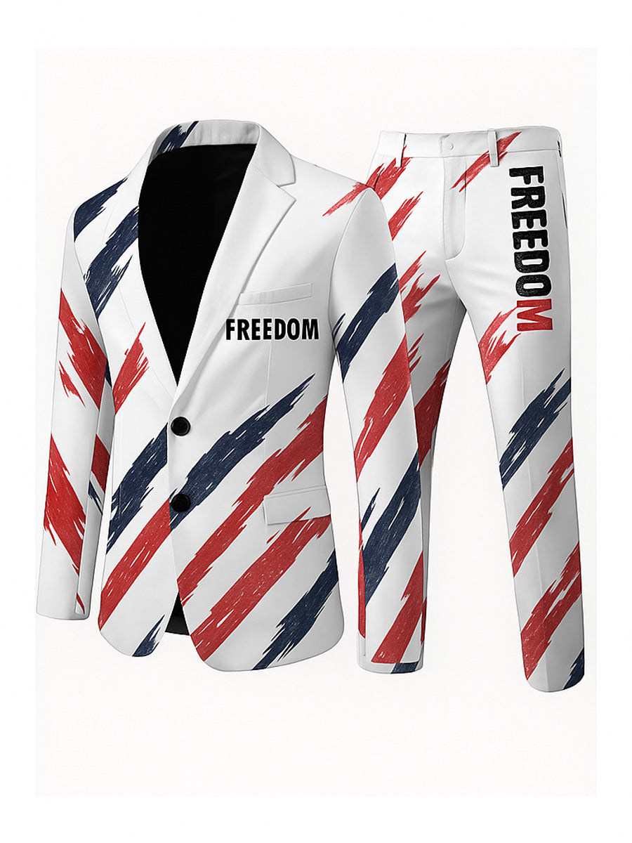 Men's Freedom American Flag Print Casual Jacket Trousers Two-Piece Suits