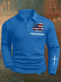 Men's Freedom American Flag Printed Jacquard Fabric Zipper Fur Collar Long Sleeve Sweatshirt