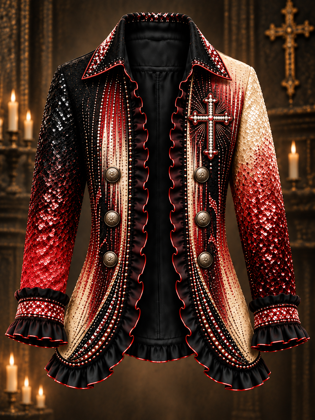 Women's Faith Art Print Casual Ruffled Shirt Jacket