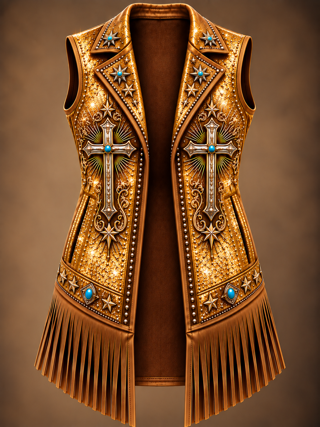 Women's Faith Art Print Western Style Sleeveless Fringe Jacket