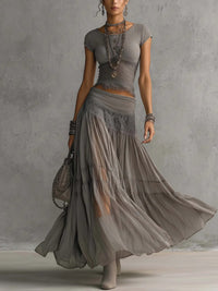 Solid Color Casual Short Sleeve Two-Piece Sets