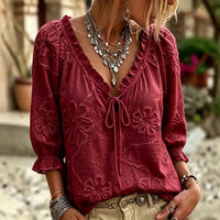 Women's Embroidery Floral Long Sleeve Blouse
