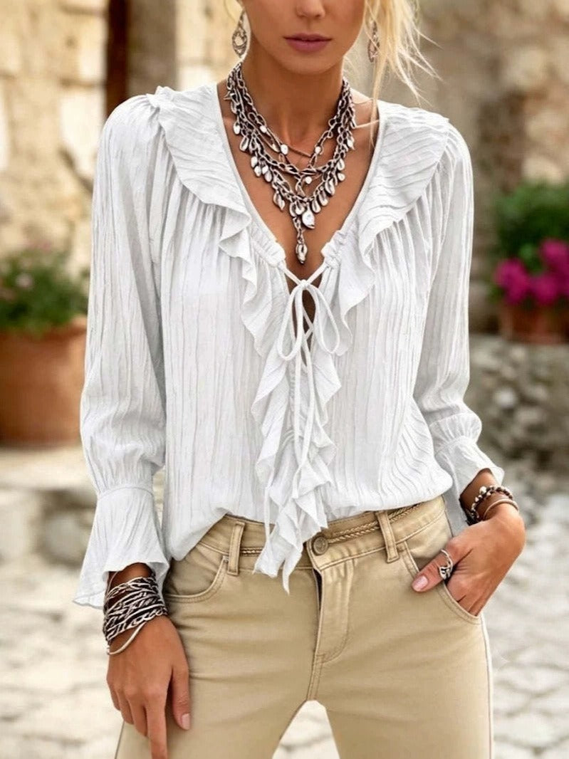 Women's New Fashion Lace up Long Sleeve Blouse
