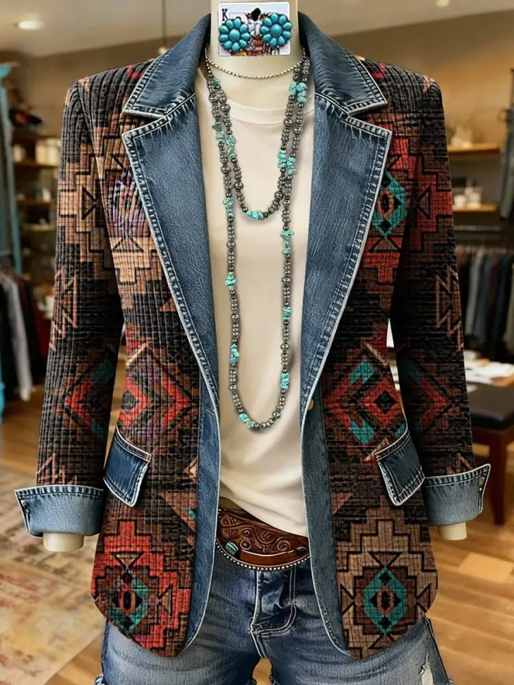 Western Style Color Block Long Sleeve Jacket