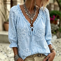 Women's Embroidery Floral Long Sleeve Blouse