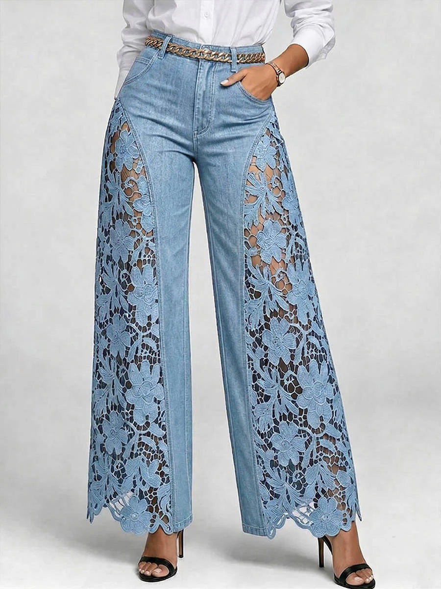 Women's Fashion Casual Lace Jeans
