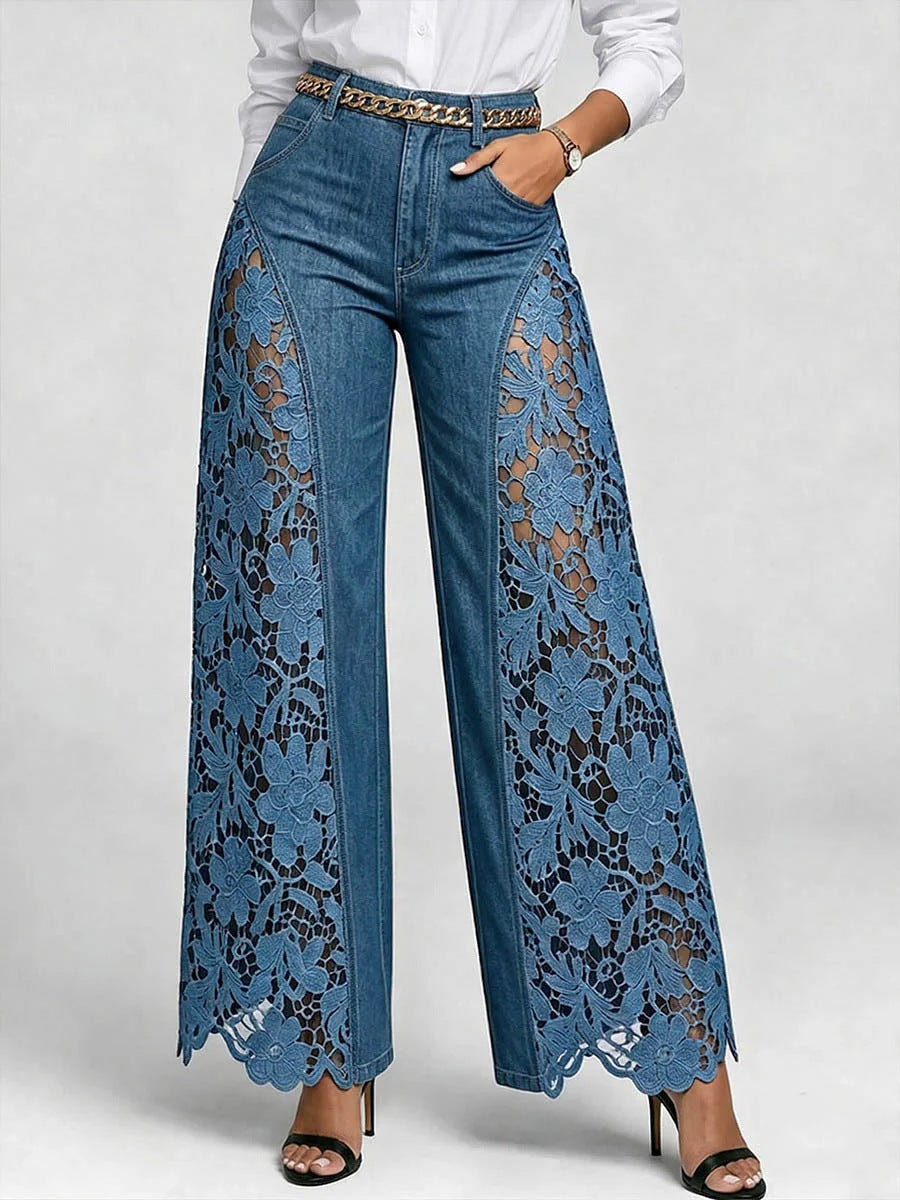 Women's Fashion Casual Lace Jeans