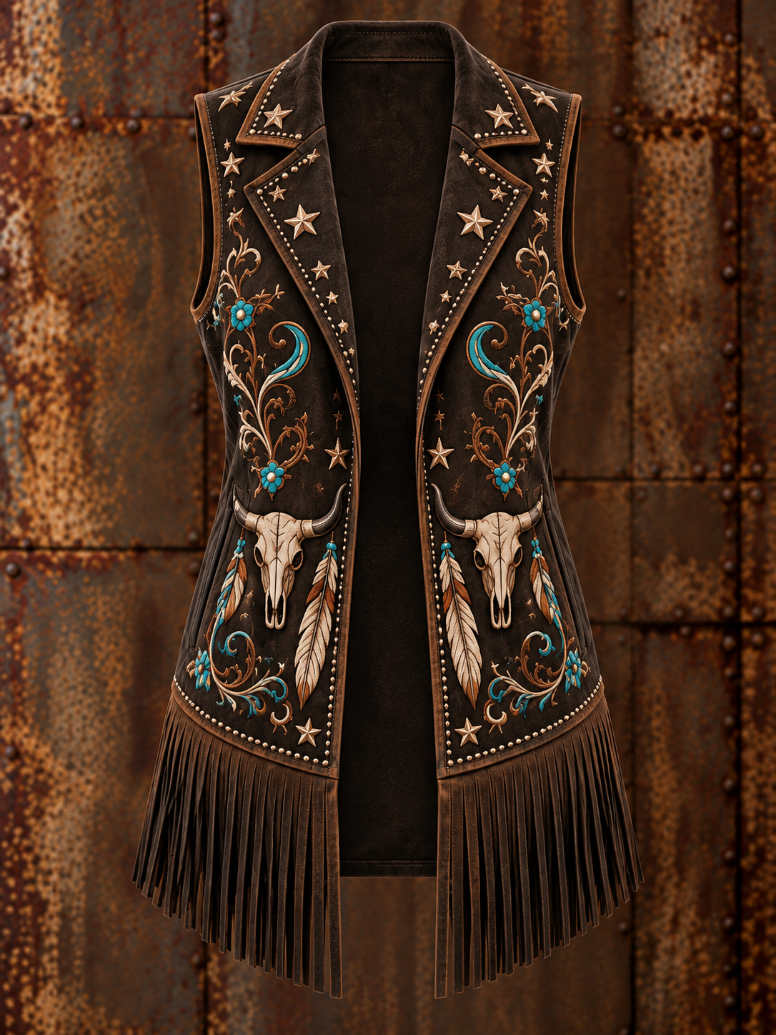 Women's Western Art Print Long Sleeve Fringe Jacket