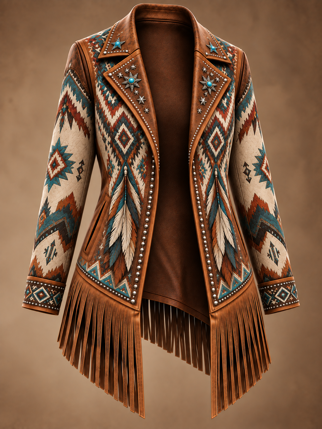 Western Style Art Print Vintage Long Sleeve Jacket