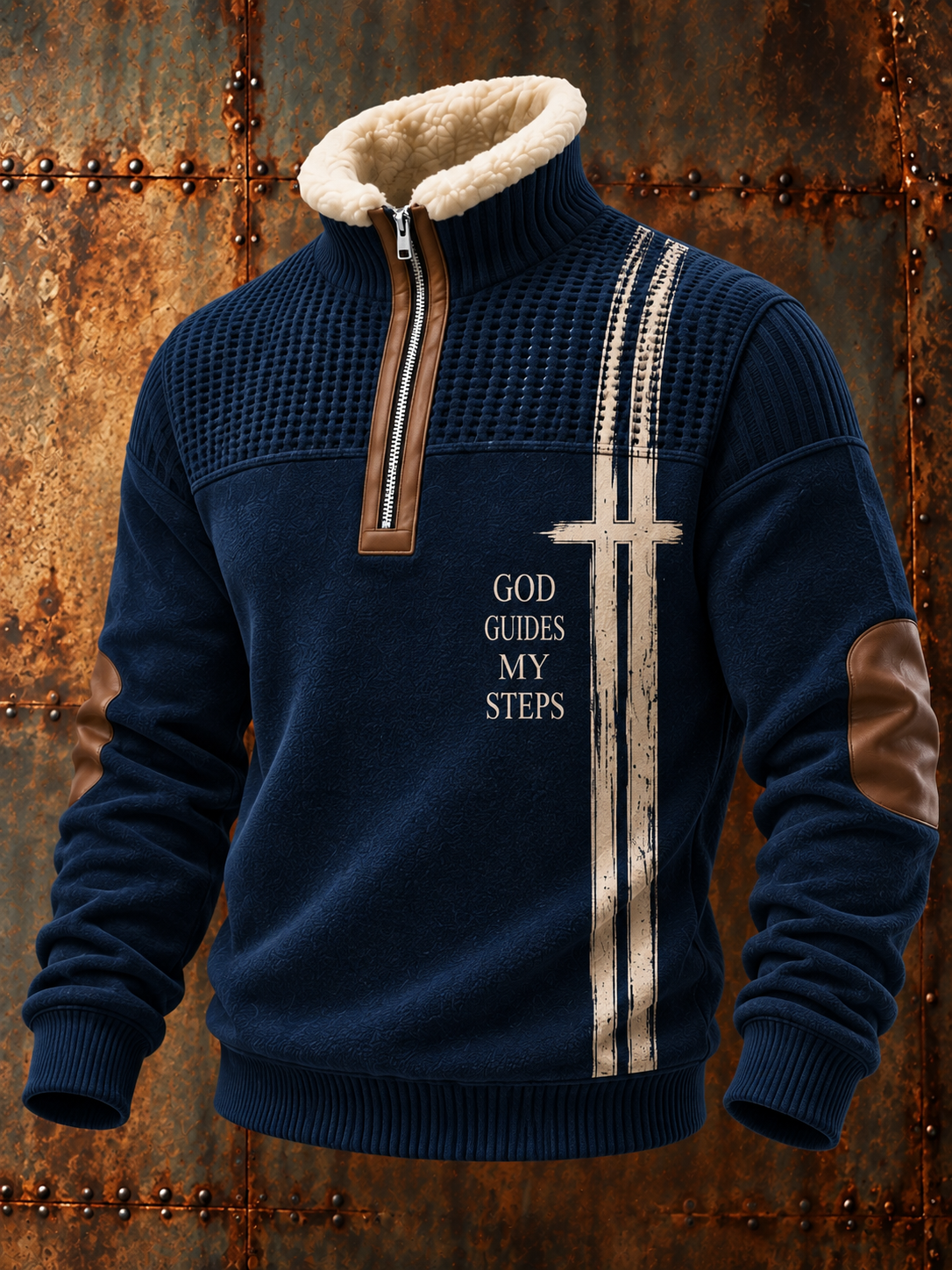 Men's Faith Art Zipper Fur Collar Long Sleeve Sweatshirt