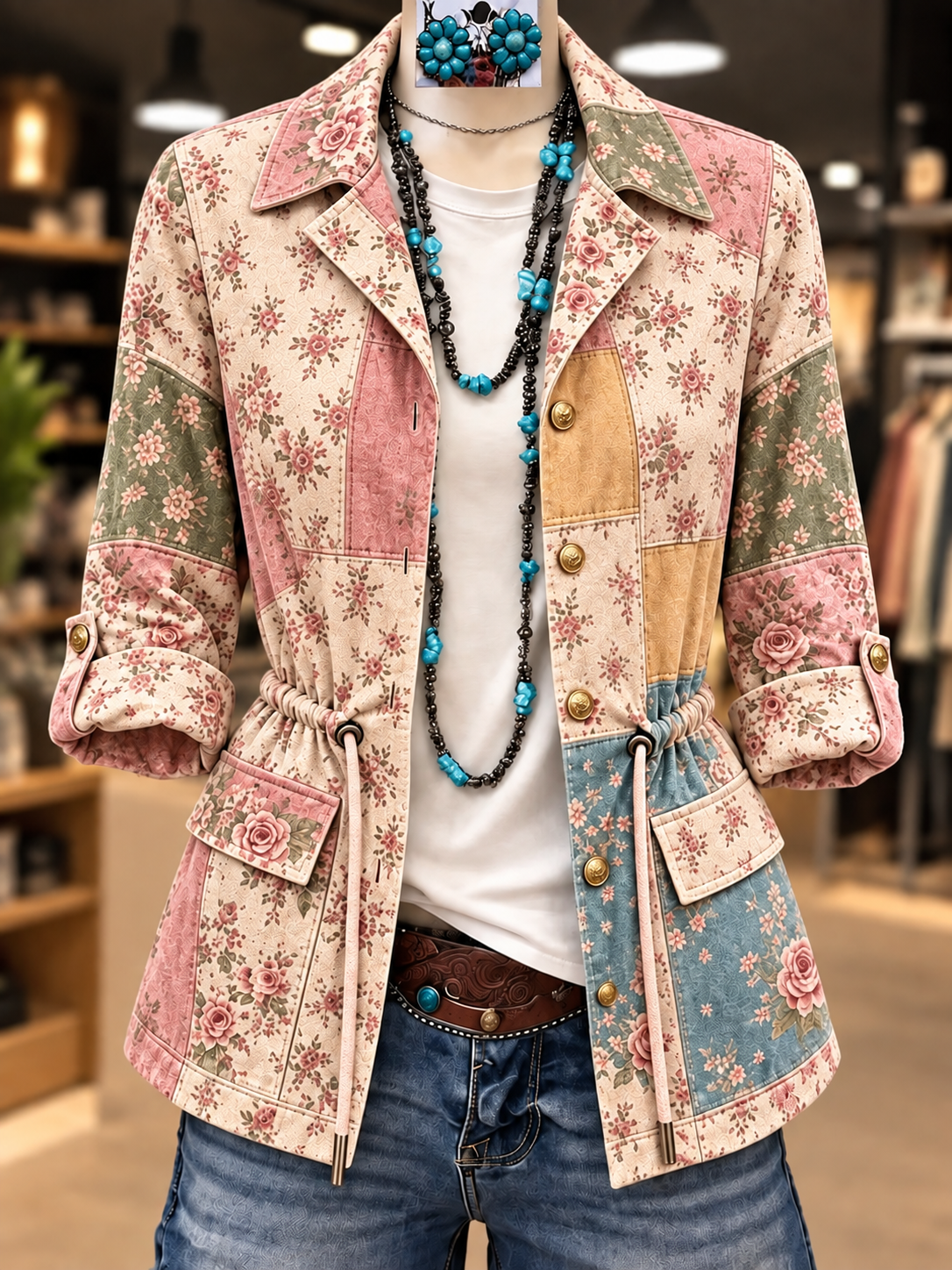 Women's Faith Art Print Long Sleeve Drawstring Waist Jacket