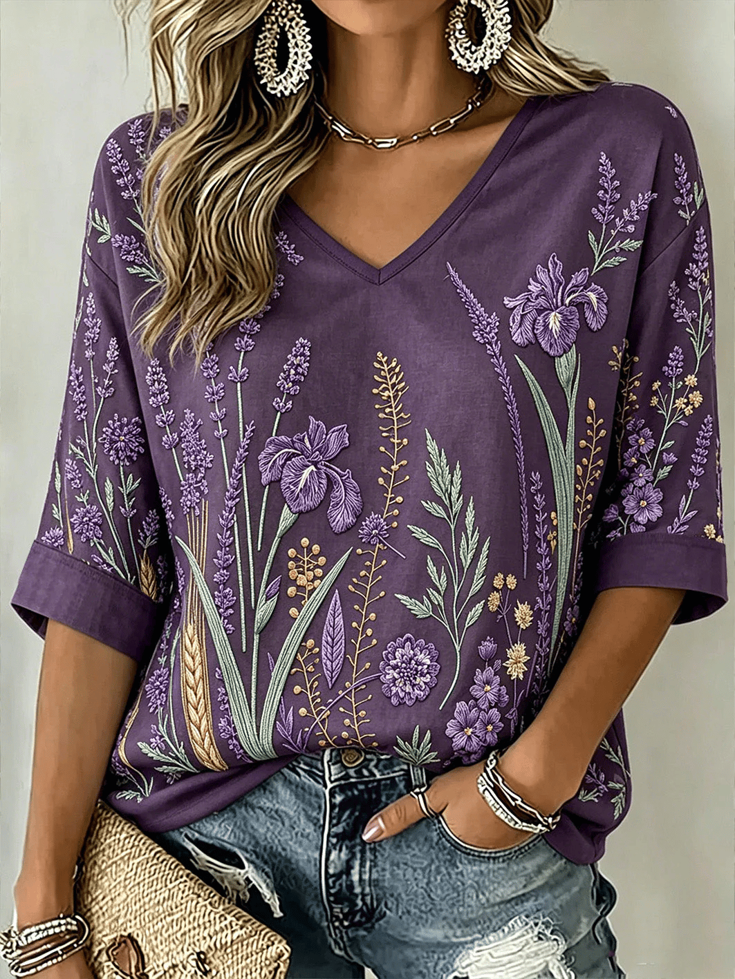 Women's Alzheimer's Awareness Support Casual V-Neck T-Shirt