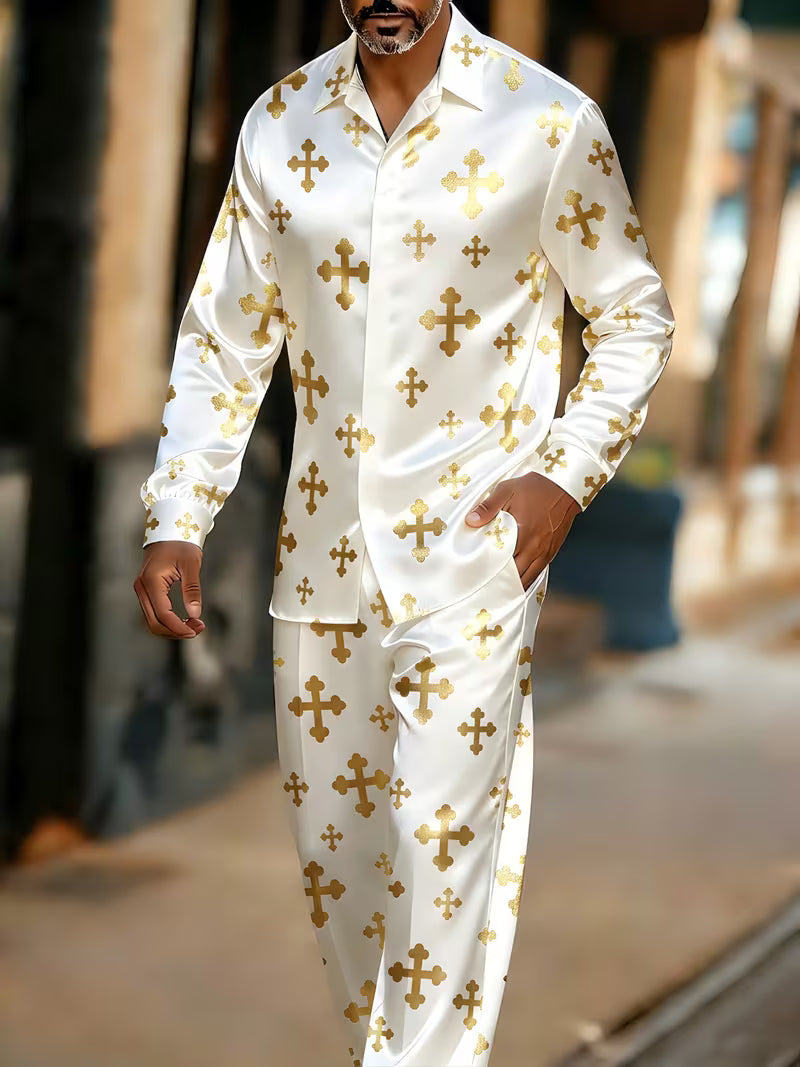 Men's Faith Art Print Casual Comfort Top And Pants Two-piece Set